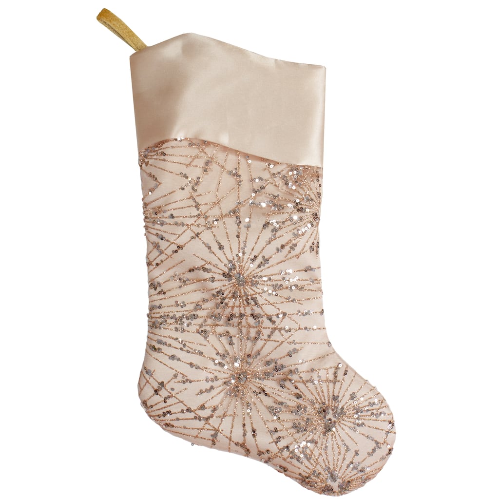 20.5-Inch Gold Glitter and Sequin Satin Cuff Christmas Stocking - 20.5"