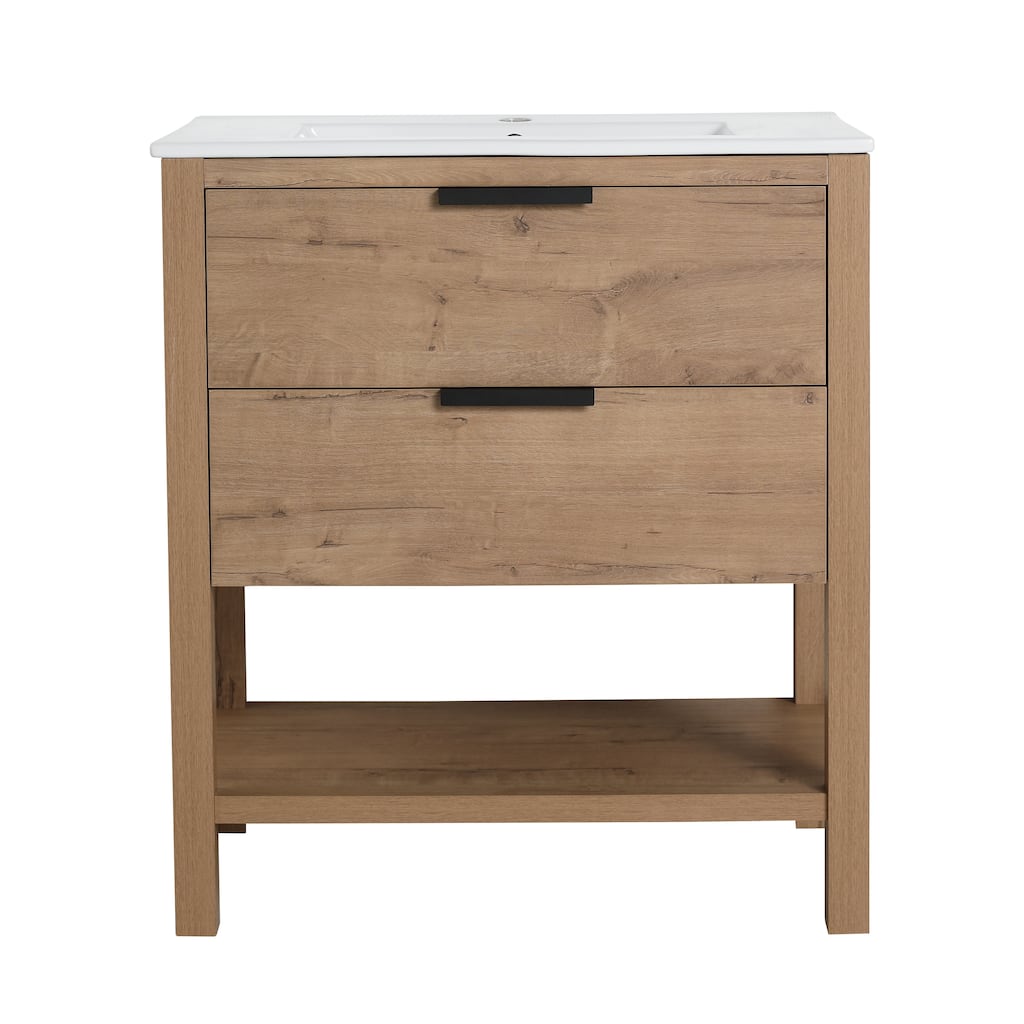 30" Bathroom Vanity with 2 Drawers, Freestanding Design, Eco-Friendly Plywood, Soft Closing Drawers, No Basin - 30in L Plywood