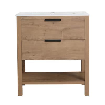 30" Bathroom Vanity with Ceramic Sink, Freestanding, Soft Closing Drawers, 4 Wood Feet, Durable and Water-Resistant