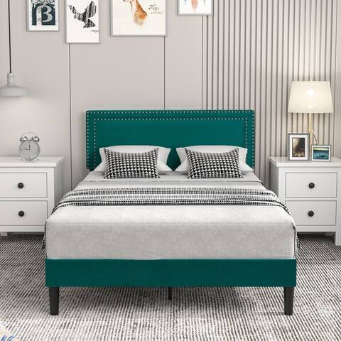 Upholstered Platform Bed Frame with Adjustable Height Headboard, No Box Spring Needed