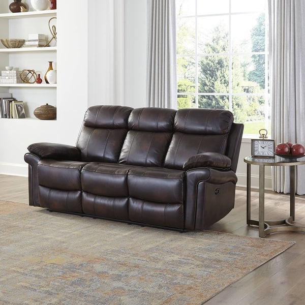 slide 1 of 13, Hudson Power Reclining Top Grain Leather Sofa (Brown/ Blue/ Red)