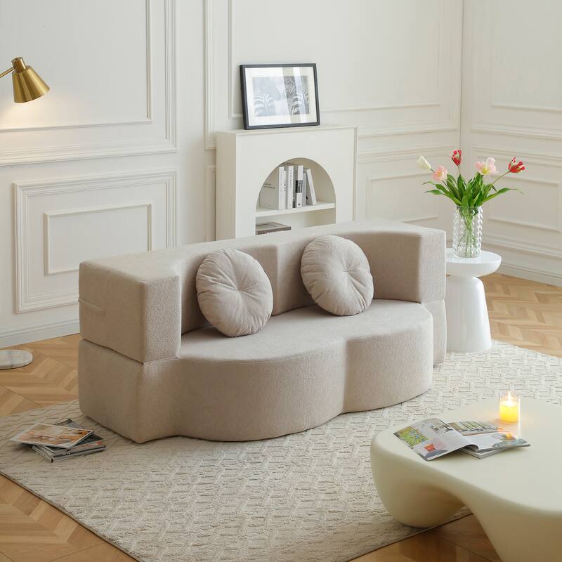 2-in-1 Folding Sofa Bed with Pillow, Queen Sleeper Sofa, Floor & Futon Loveseat Couch, Foam Folding Mattress Sleeper