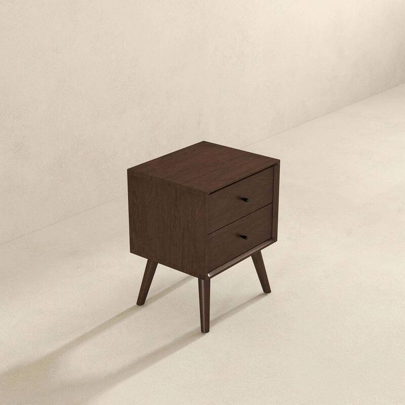 GDFStudio - Caroline Modern 2-Drawer Solid Wood Nightstand with Walnut Finish for Bedroom or Living Room
