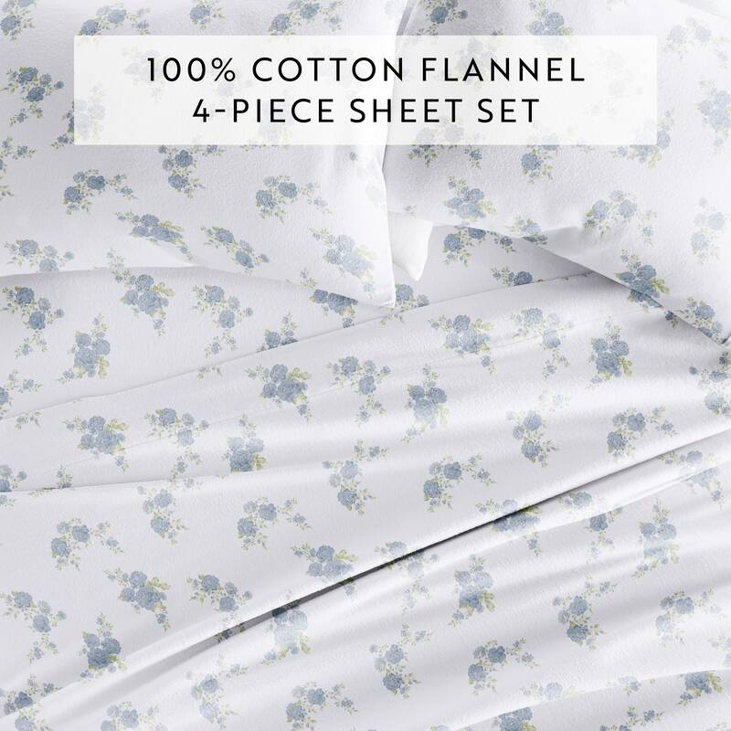 Becky Cameron Rose Bunch 4-Piece Cotton Brushed Flannel Deep Pocket Bed Sheet Set