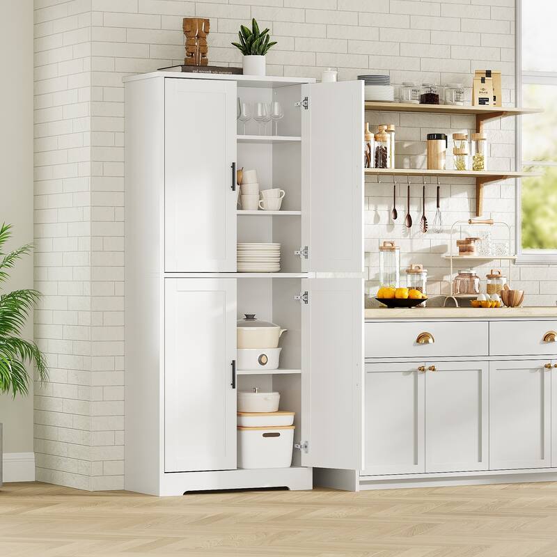 70'' Tall Kitchen Pantry Cabinet, Freestanding Storage Cabinet with 4 Doors and Adjustable Shelves