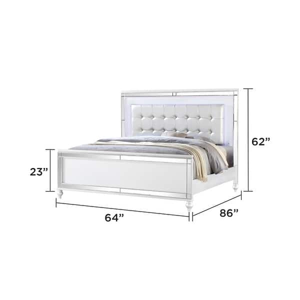 dimension image slide 2 of 24, Sterling 4PC/5PC Contemporary Bedroom Set with Mirror Accents and LED Enhancements