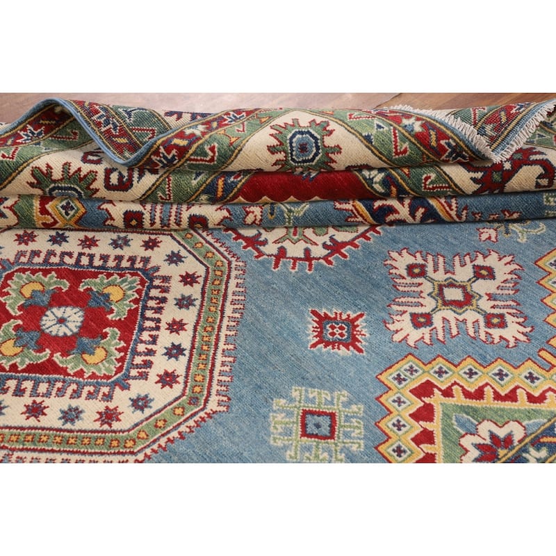 Blue Kazak Rug Hand-Knotted Traditional Oriental Wool Carpet - 6'9" x 9'8"