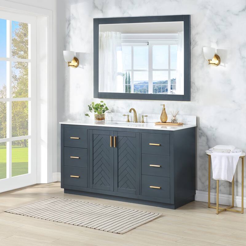 Altair Gazsi Bathroom Vanity with Composite Stone Countertop with Mirror
