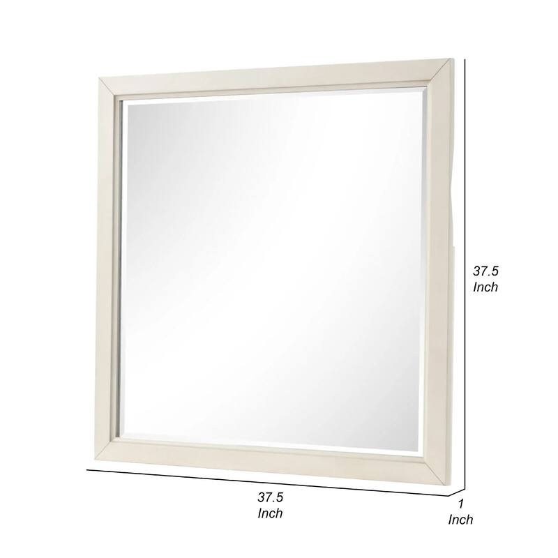 Toi Dresser Mirror, Beveled Glass, Antique White Finished Solid Wood, 38 Inch