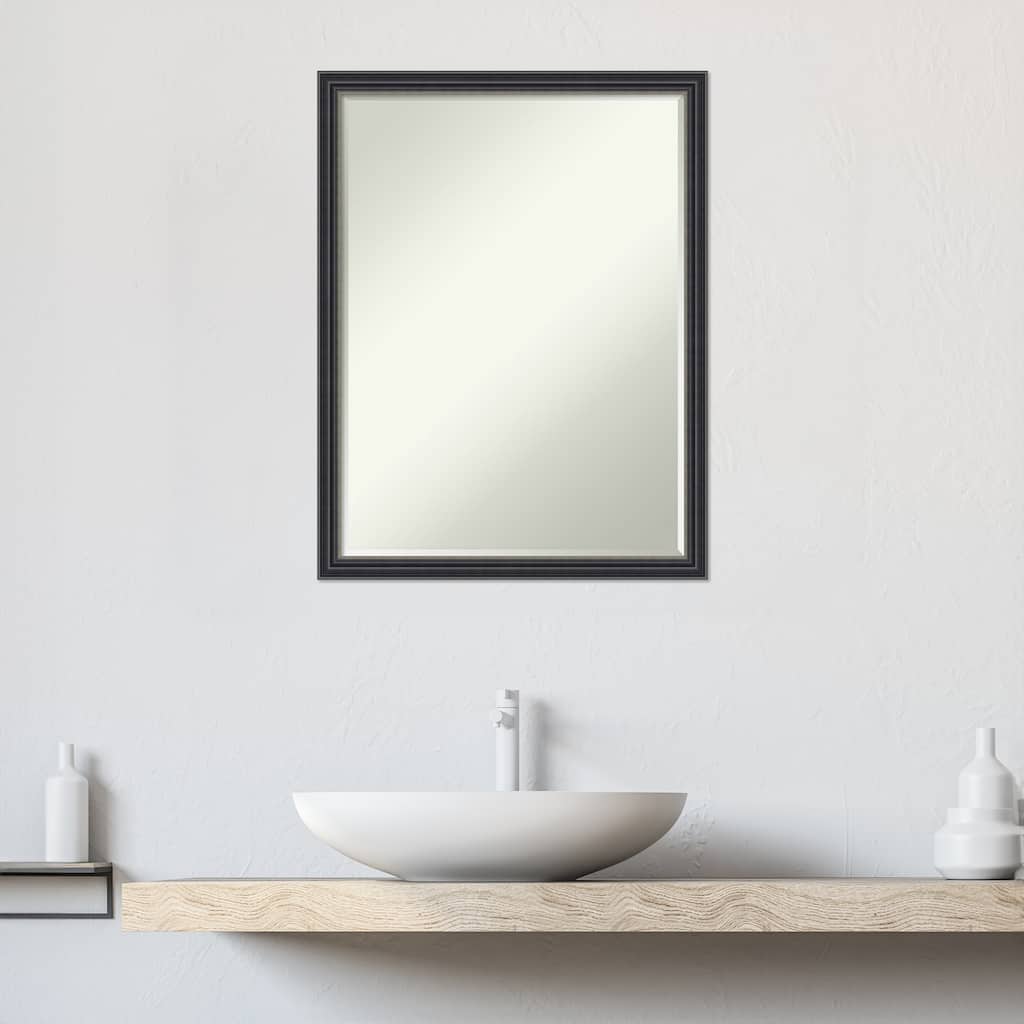 Stylish Black Half-Inch-Beveled Wood Bathroom Wall Mirror - Stylish Black - Glass Size 18x24
