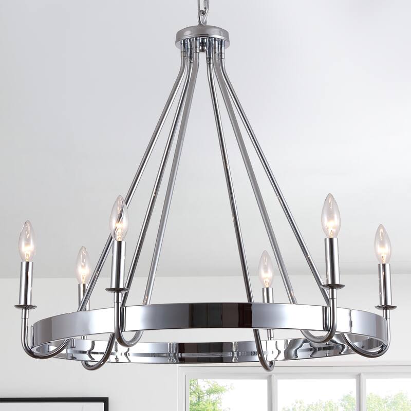 Bella Depot 28" 6-Light Silver Metal Chandelier Adjustable Pendant Light for Dining Room Bedroom - Silver