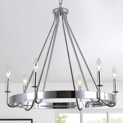 Bella Depot 28" 6-Light Silver Metal Chandelier Adjustable Pendant Light for Dining Room Bedroom