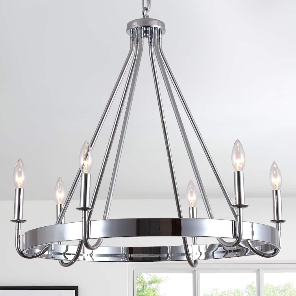 Bella Depot 28" 6-Light Silver Metal Chandelier Adjustable Pendant Light for Dining Room Bedroom
