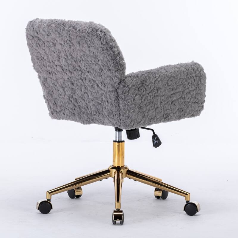 GDF Studio - Modern Upholstered Swivel Home Office Chair with Golden Metal Base and Artificial Rabbit Hair Comfort