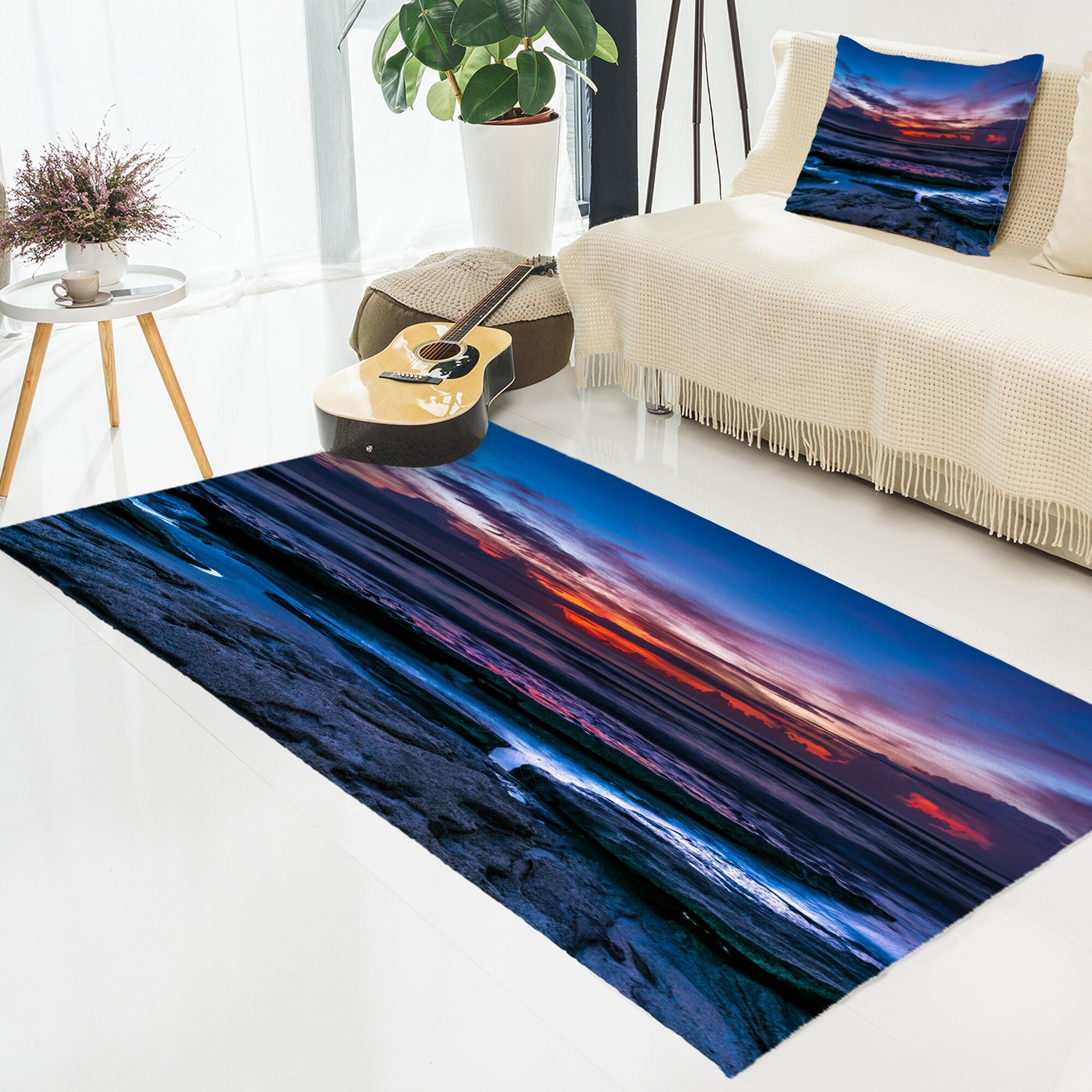Designart 'Exotic Dark Blue Coquina Dawn' Beach Area Rug - Bed