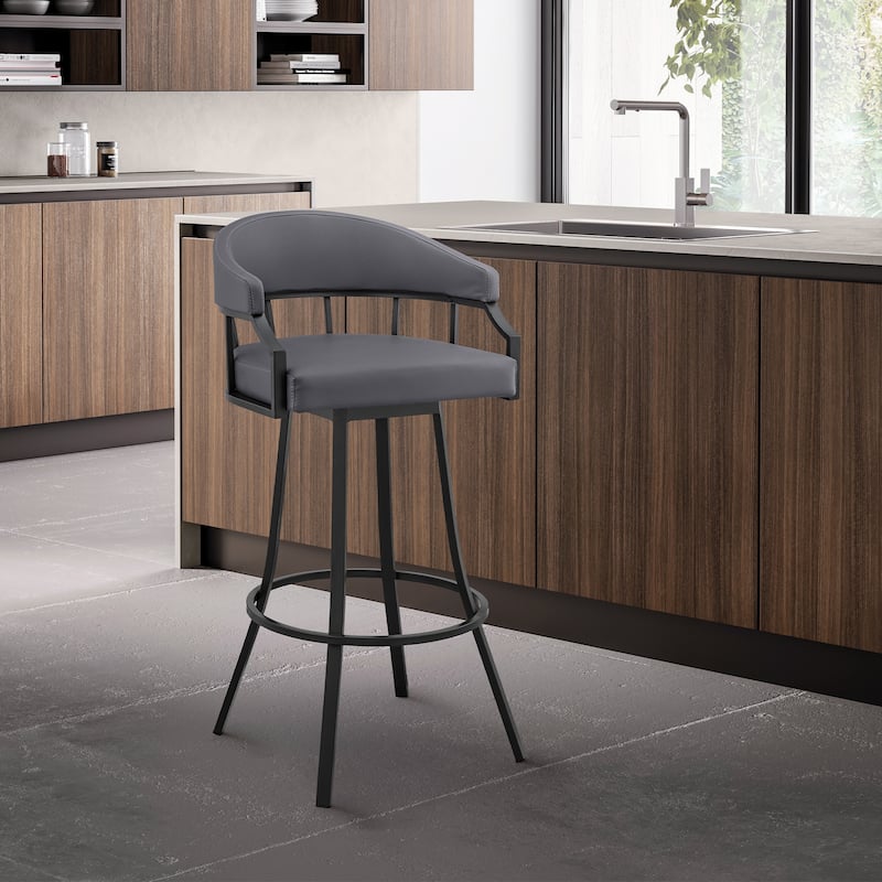 Valerie Modern Swivel Bar Stool, Upholstered Counter Height Chair with Metal Frame - Slate Grey and Black - Bar Height