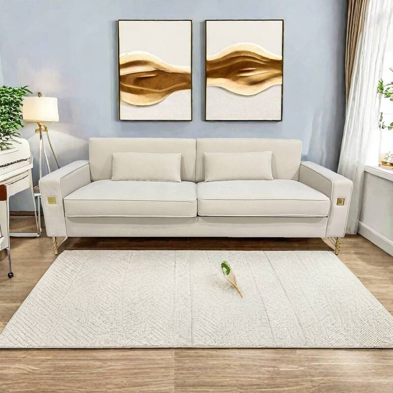Modern 85.63" Velvet 3-seater Sofa with Gold Accents and Plush Cushions for Living Room