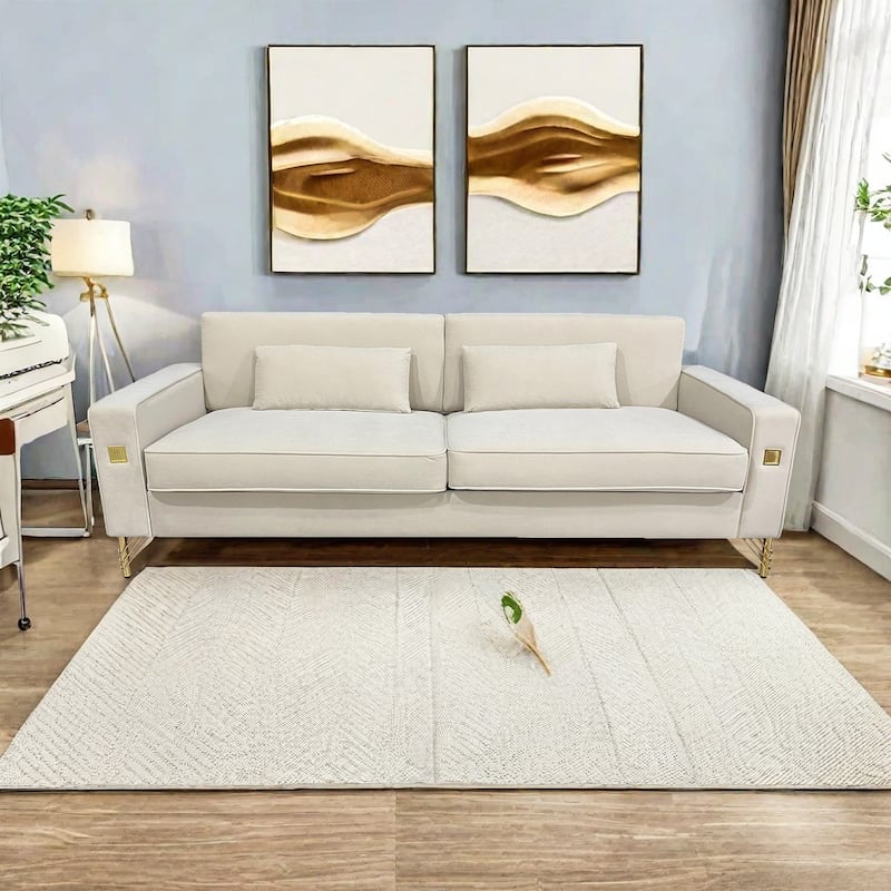 Velvet 3-seater Sofa with Gold Accents