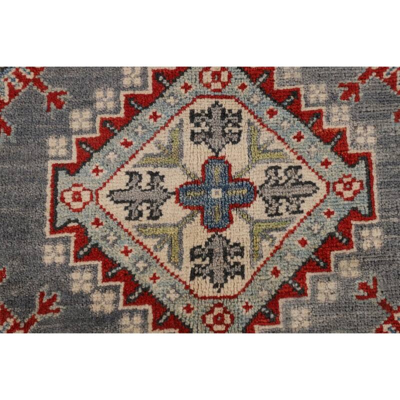 Oriental Geometric Kazak Area Rug Hand-Knotted Wool Carpet - 6'10" x 9'11"
