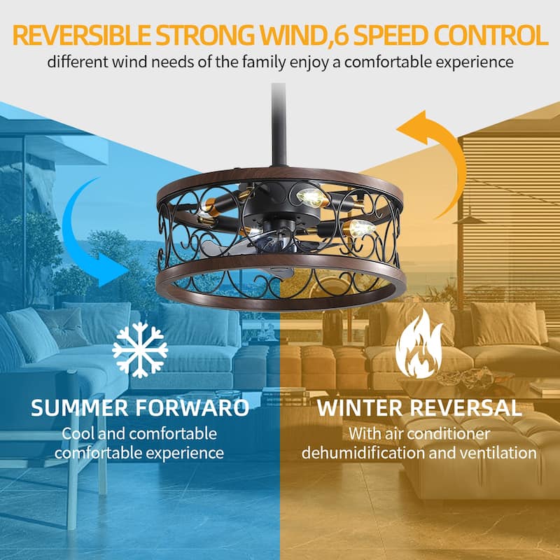 18inch Caged Ceiling Fan with Lights, Remote Control or APP(Bulbs included)