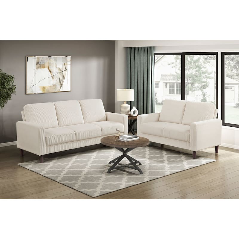 Modern Contemporary Beige Corduroy Upholstered Sofa Comfortable Cushion Solid Wood Living Room Furniture 1pc