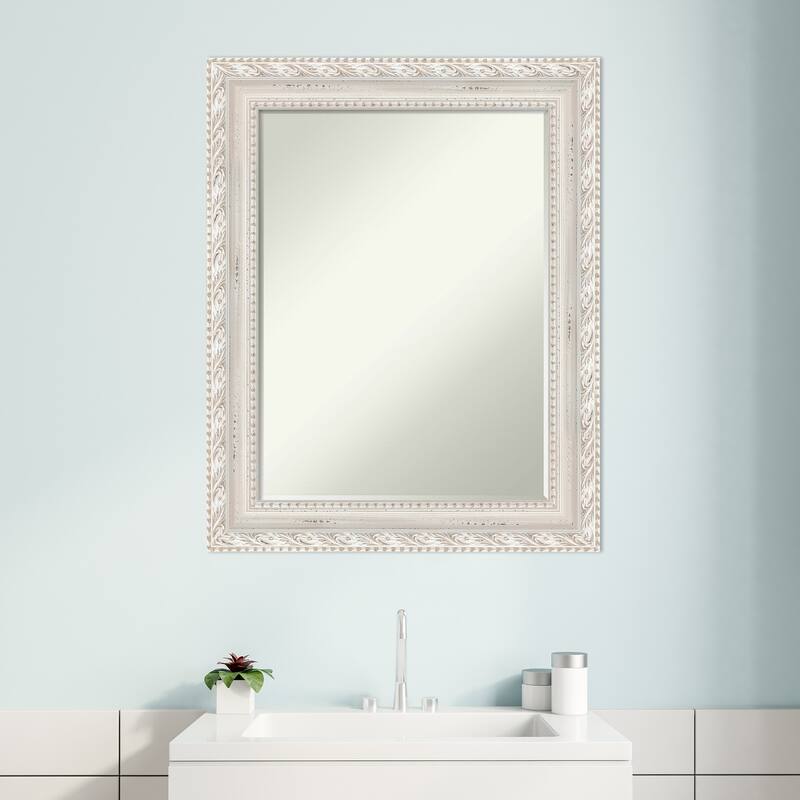 Opera Off White Half-Inch-Beveled Wood Bathroom Wall Mirror - Opera Off White - Glass Size 18x24