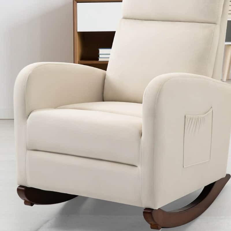 Mid Century Velvet Nursery Rocking Chairs, Upholstered High Back Glider Armchairs for Living Room