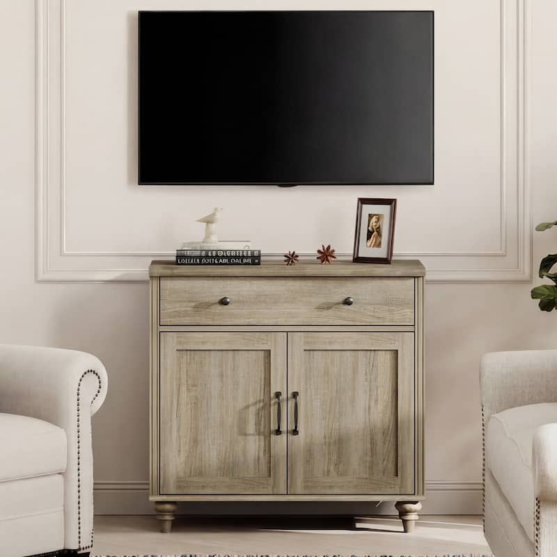 Farmhouse TV Stand for 75 inch TV, TV Console with Storage - 34inch - Grey