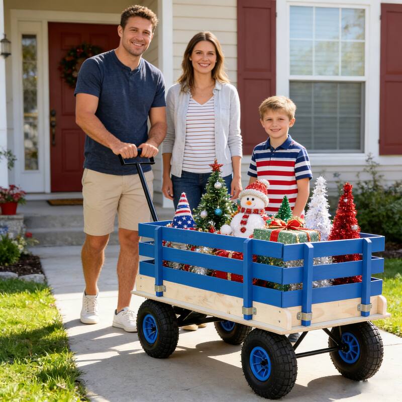 Solid Wood Household Trolley - Versatile Cart for Children's Toys & Garden Tools, Fresh Blue
