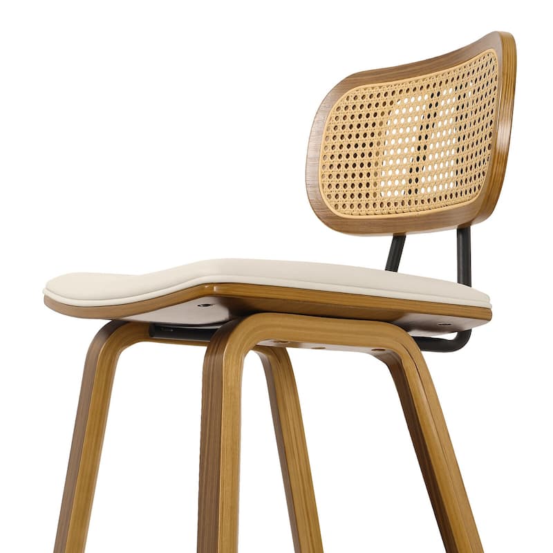 26-inch Wood Counter Height Bar Stools with Rattan Back