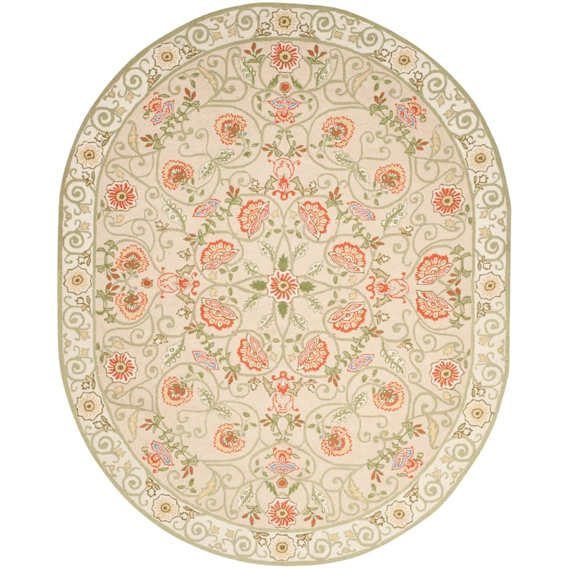 SAFAVIEH Handmade Chelsea Alecsandra French Country Wool Rug - 7'6" x 9'6" Oval - Beige/Green