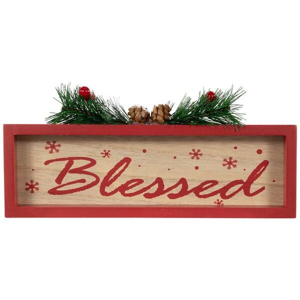 slide 2 of 5, Framed "Blessed" Wooden Christmas Decoration - 9.75"