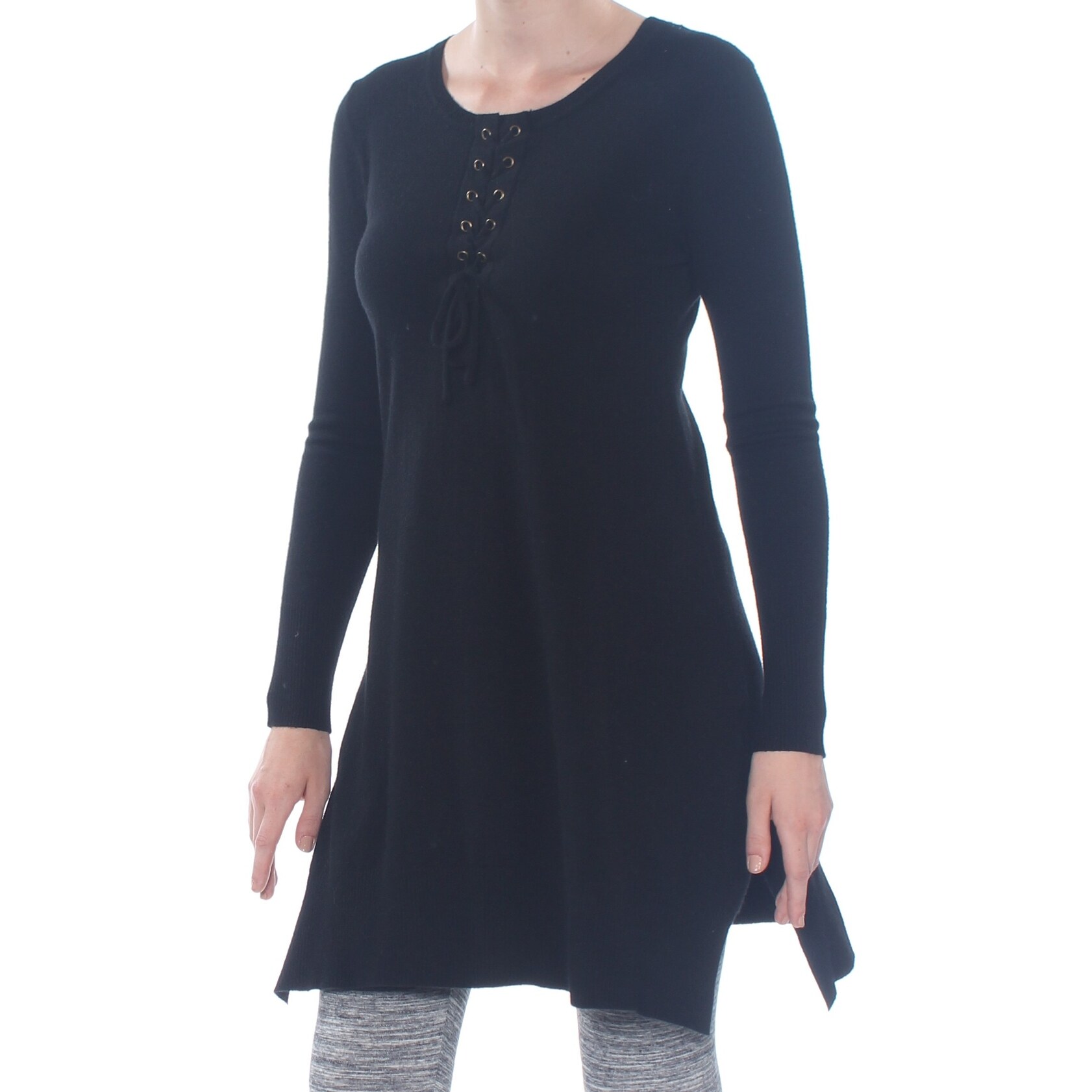 Shop Patrizia Luca Womens Black Slitted Long Sleeve Jewel Neck Mini Fit Flare Dress Size M On Sale Overstock 29001013