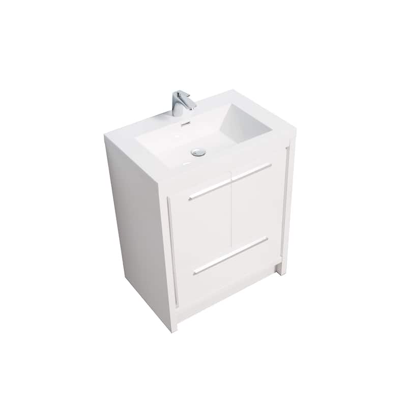 Freestanding Bathroom Vanity Set in HG-White with Integrated Solid Surface Sink