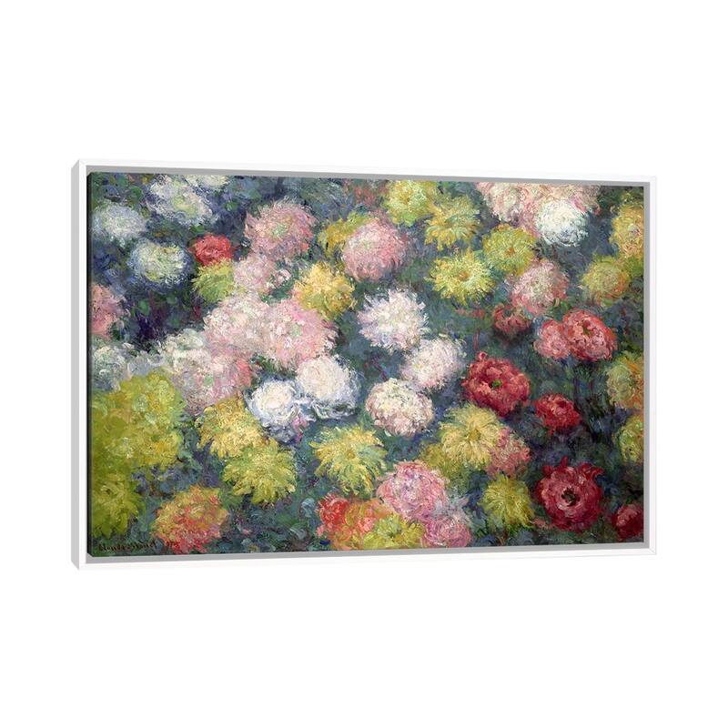 iCanvas "Chrysanthemums, 1897 " by Claude Monet Framed Canvas Print - White - 18x26