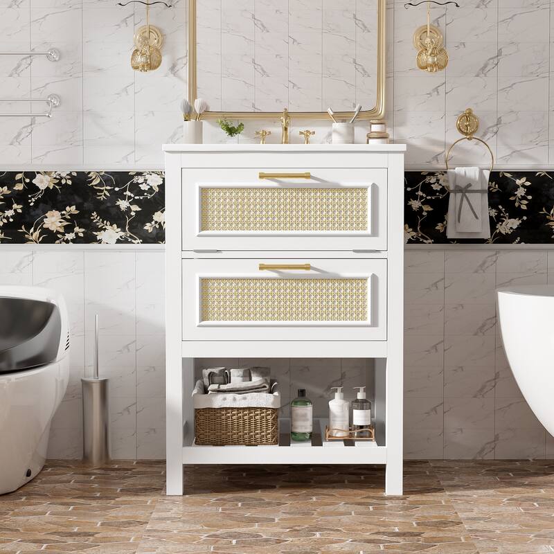 24" Bathroom Vanity Set with Rectangle Integrated Ceramic Sink for Small and Medium Restroom - White - 24 Inch