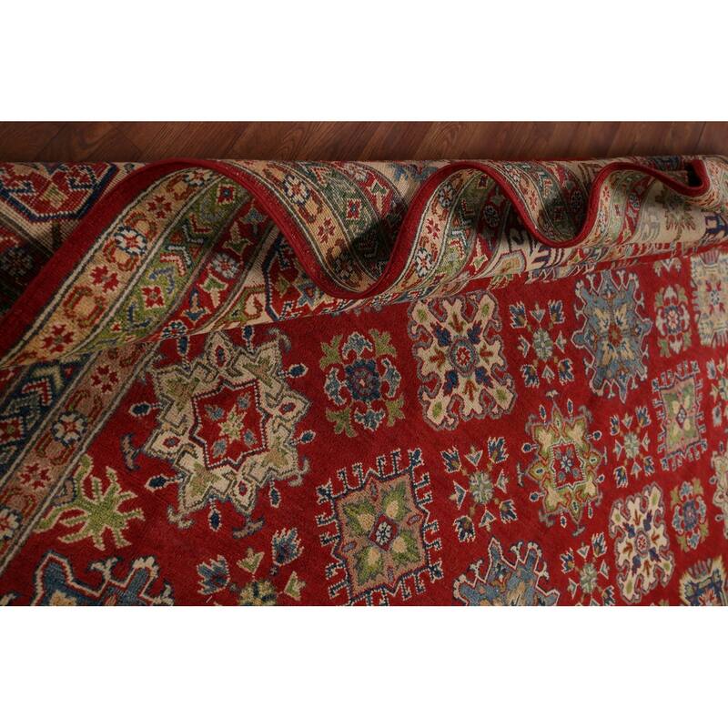 Geometric Red Kazak Area Rug Hand-Knotted Wool Carpet - 8'11" x 11'10"