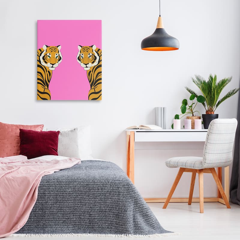 Stupell Bold Mirrored Tigers on Pink Canvas Wall Art Design By House of Lulu