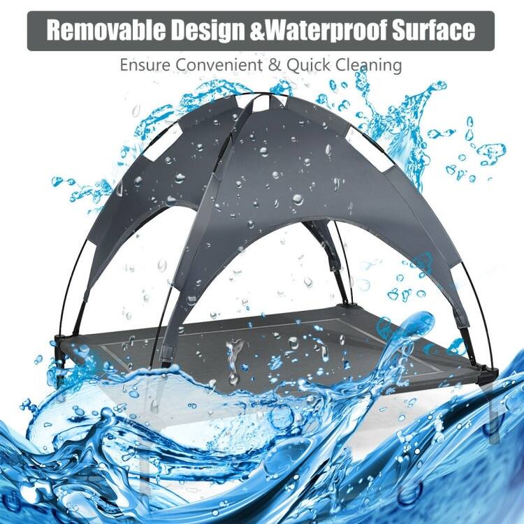 Portable Elevated Outdoor Pet Bed with Removable Canopy Shade - 35.5" x 32" x 34" (L x W x H)