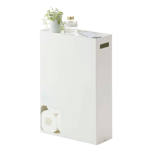 slide 2 of 8, Yamazaki Home Toilet Paper Stocker, Steel, Holds 12 toilet paper rolls, Holds 4.4 lbs L 4.92 x W 12.99 x H 18.9 inches - White