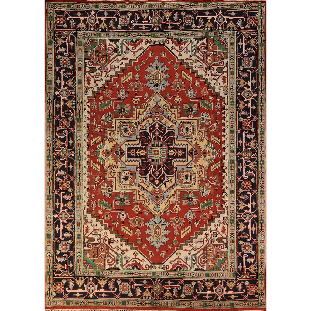 Geometric Heriz Serapi Oriental Area Rug Handmade Wool Carpet - 8'11" x 11'9"