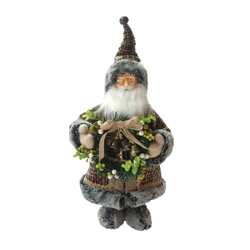 17" Santa Claus with Eucalyptus and Sage Wreath Christmas Figurine