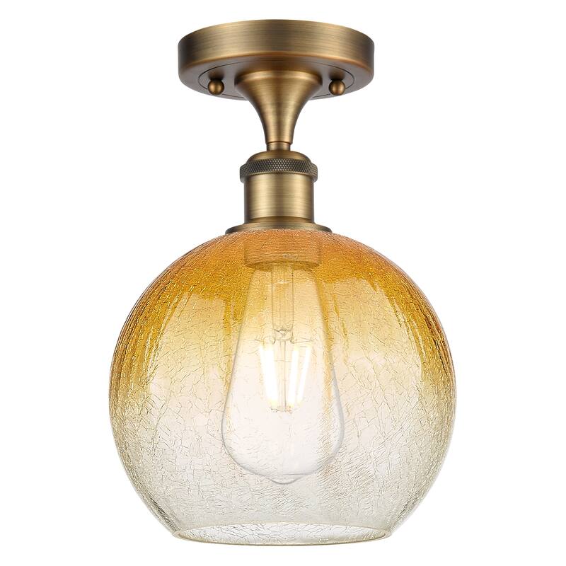 Innovations Lighting Endless Possibilities Ballston - Brookhaven Globe - 1 Light 8" Semi-Flush Mount - Brushed Brass/Amber