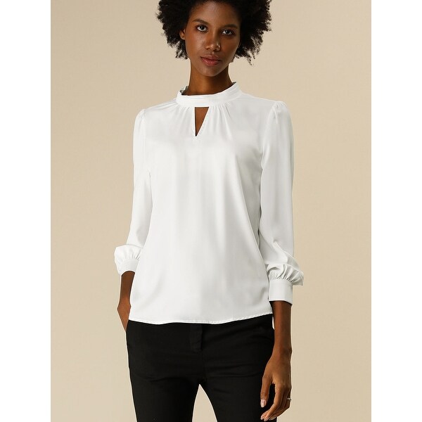 white keyhole blouse long sleeve