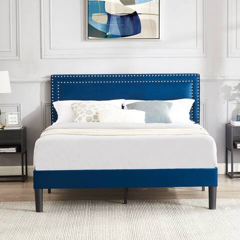 Upholstered Platform Bed Frame with Adjustable Height Headboard, No Box Spring Needed