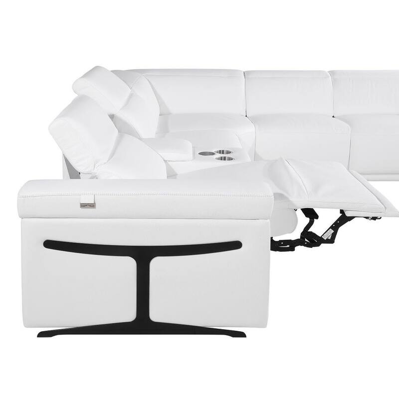 HomeRoots White Italian Leather Modular L Shaped Six Piece Corner Sectional With Console