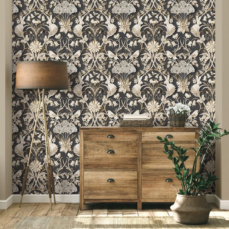 Fine Decor Fae Charcoal Woodland Wallpaper - 20.5 x 396 x 0.025