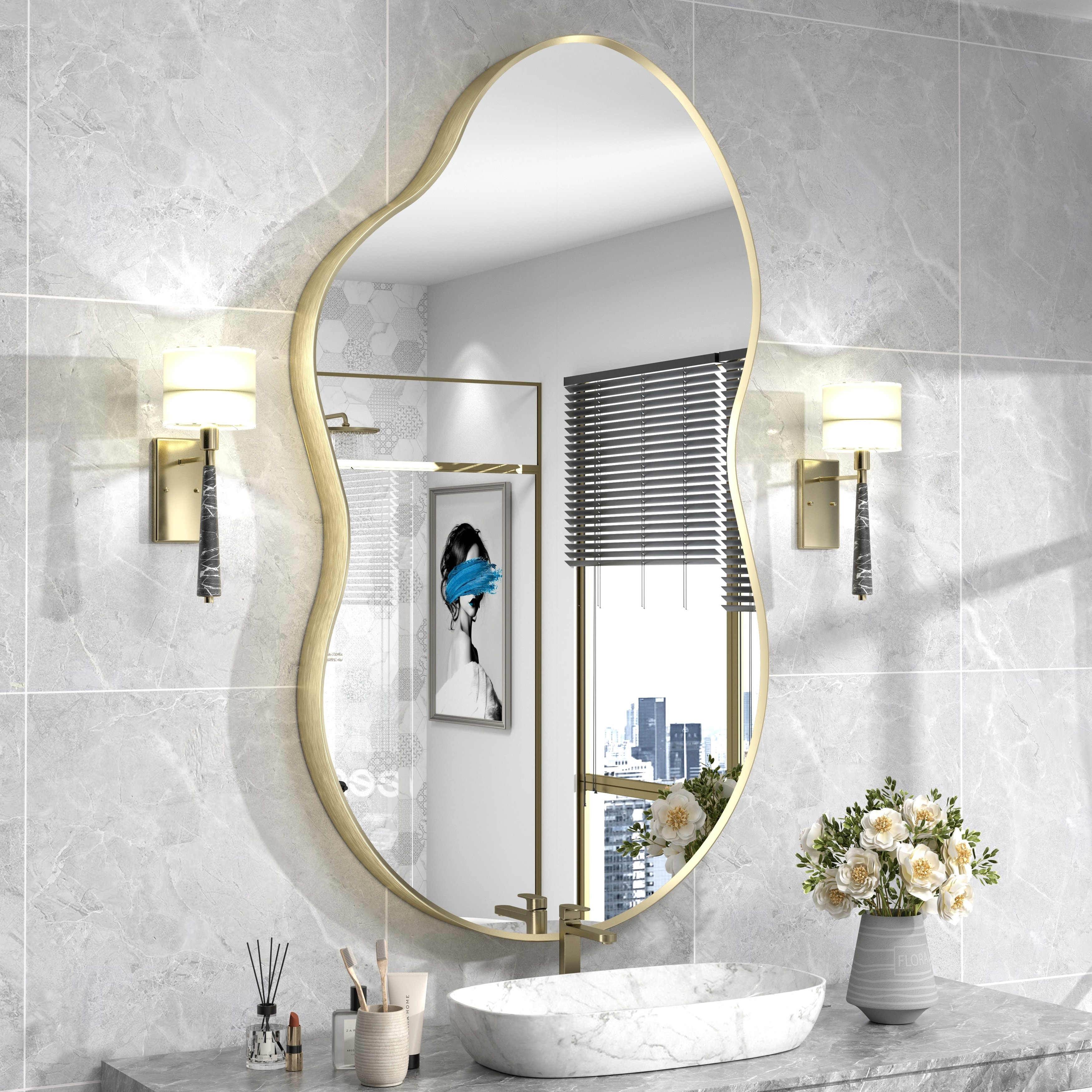 Asymmetrical Cloud High-Strength Aluminum Alloy Framed Easy French Mounted Wall Mirror
