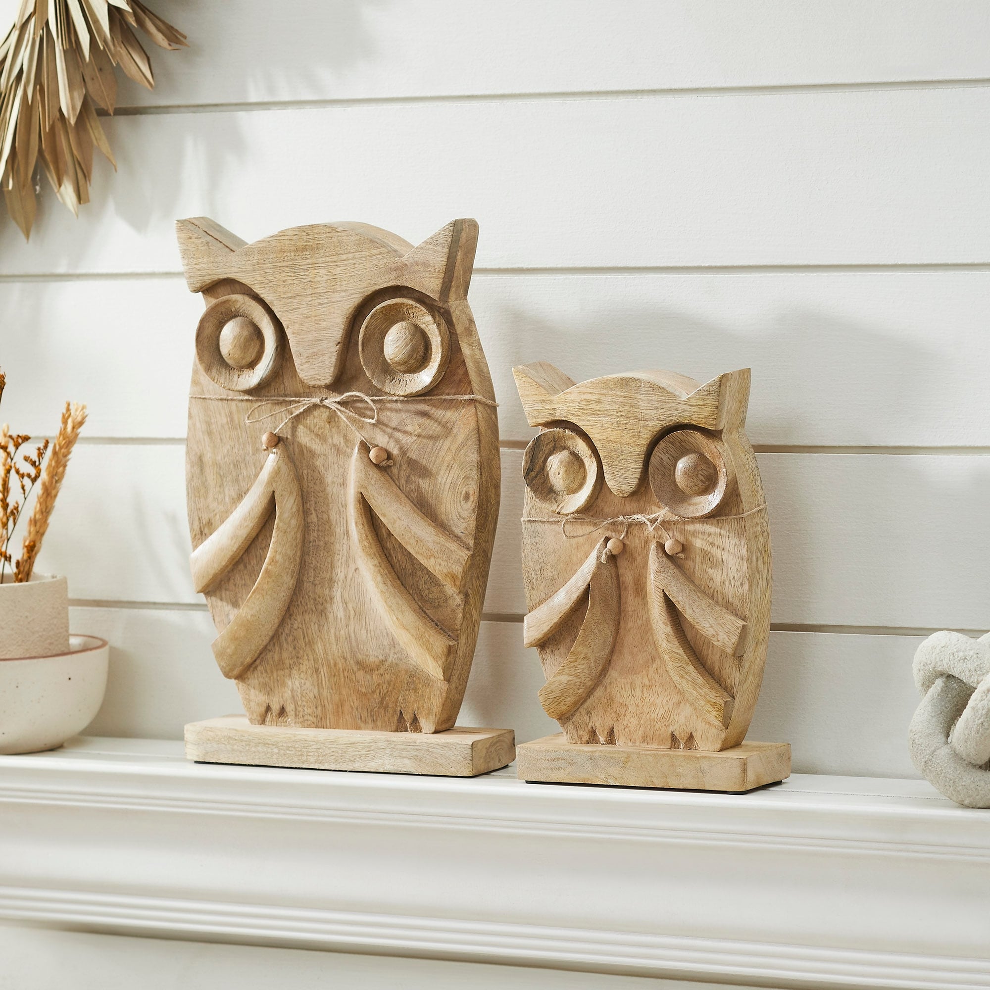 Wooden Owl Natural Set of 2 - 9.75 and 13.25 inch - N/A