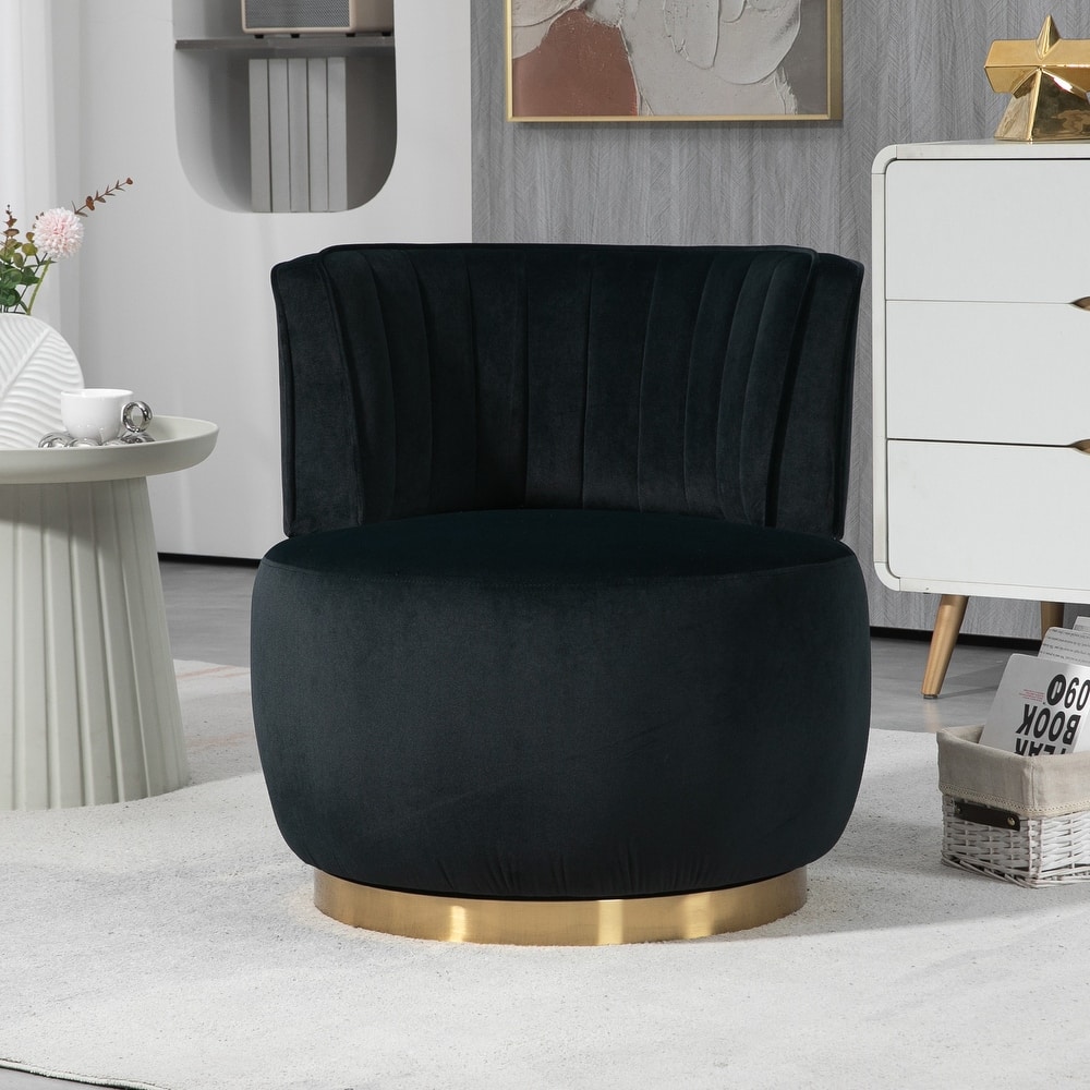 HOMEFUN Velvet Upholstered 360 Degree Swivel Armless Round Barrel Chairs